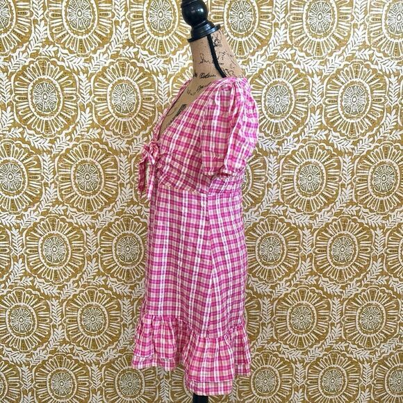 NWT LIKELY Kai Check Ruffle Hem Puff Sleeve Mini Dress in Fuchsia Multi size 10 - Picture 11 of 15